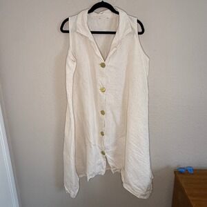 Womens XL Linen Blend Lagenlook Euro Midi Dress Old Money Preppy Coastal Artsy